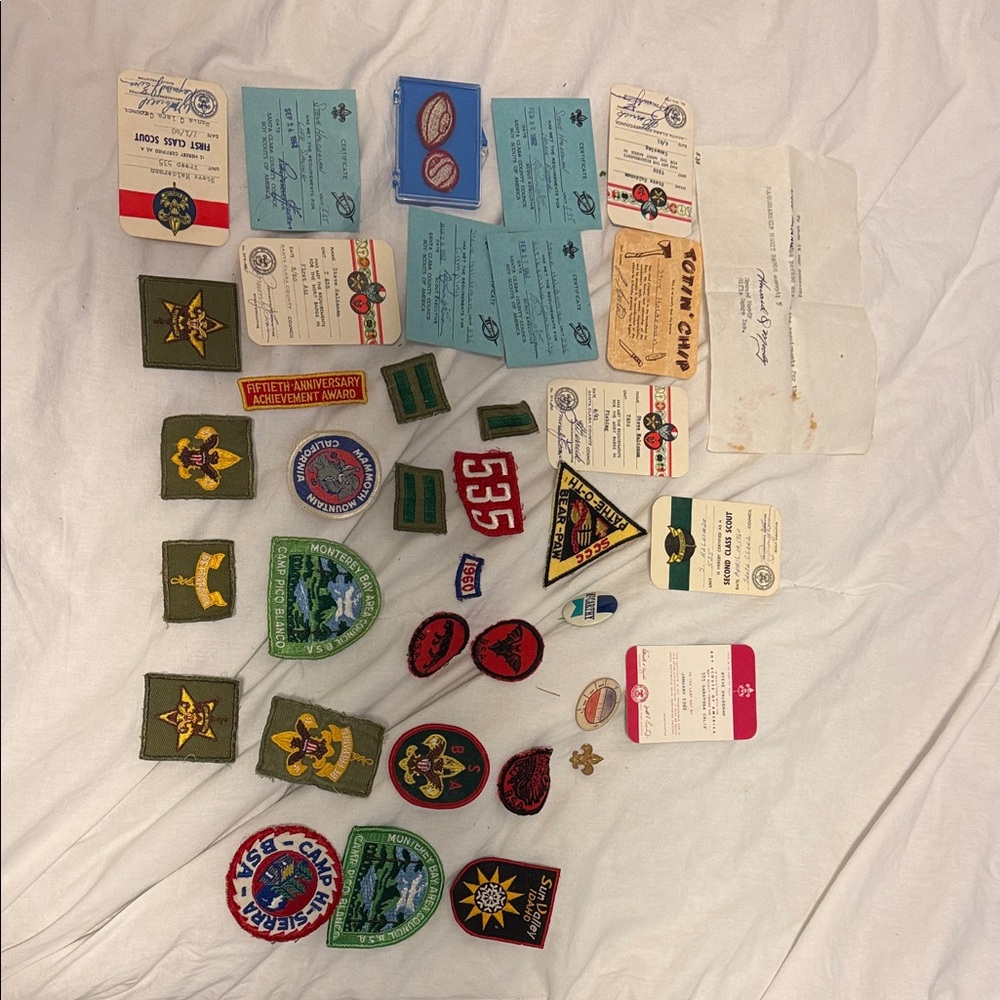 Vintage Boy Scouts Merit Badge and Patch Collection - Green/Red